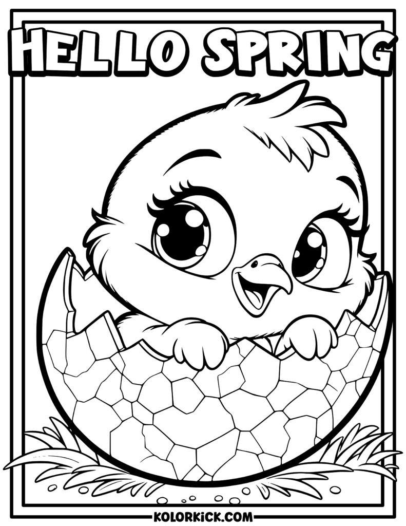 Hello Spring Coloring Page Chick