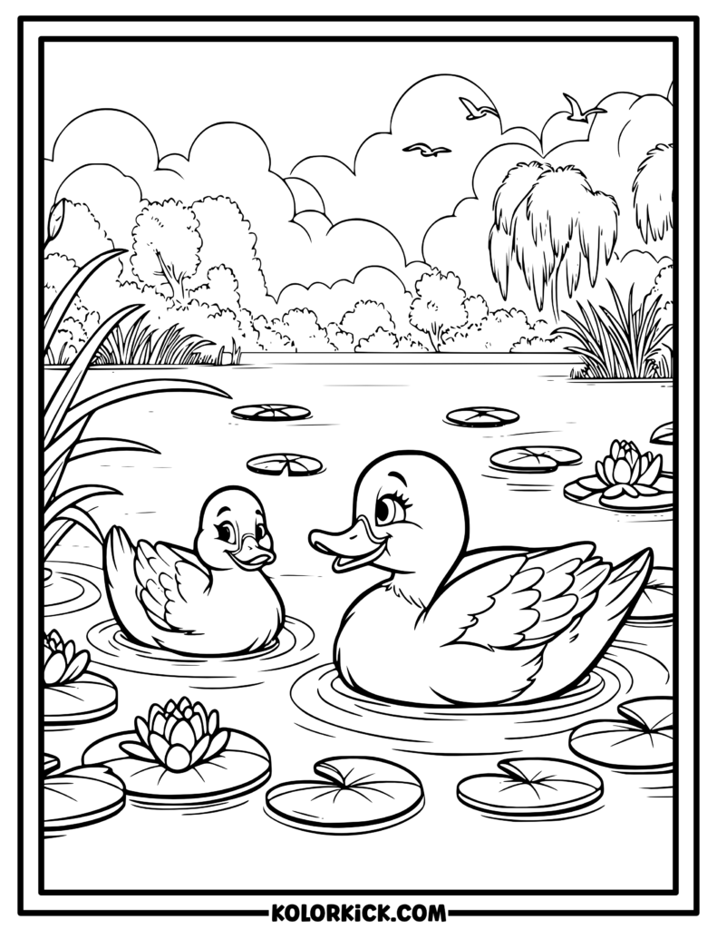 Spring Ducks Coloring Page