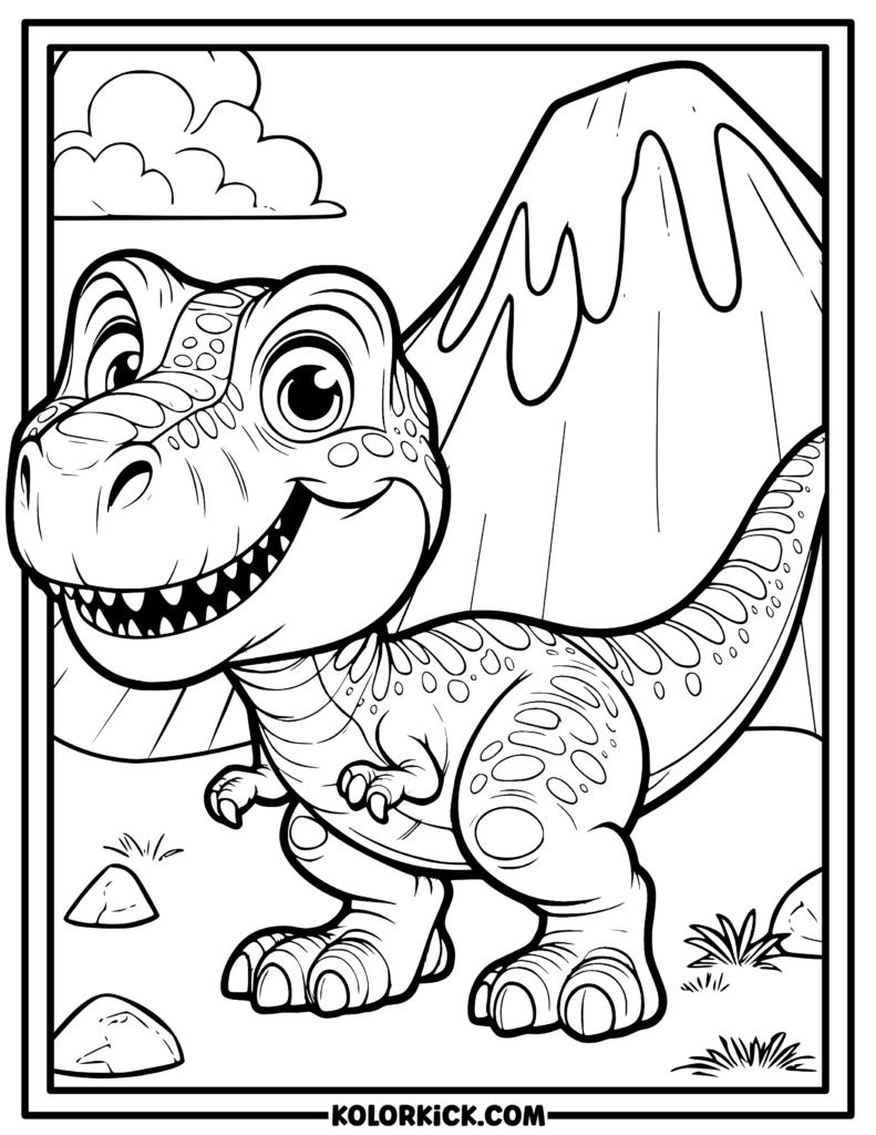 Friendly T-Rex Dinosaur Coloring Page