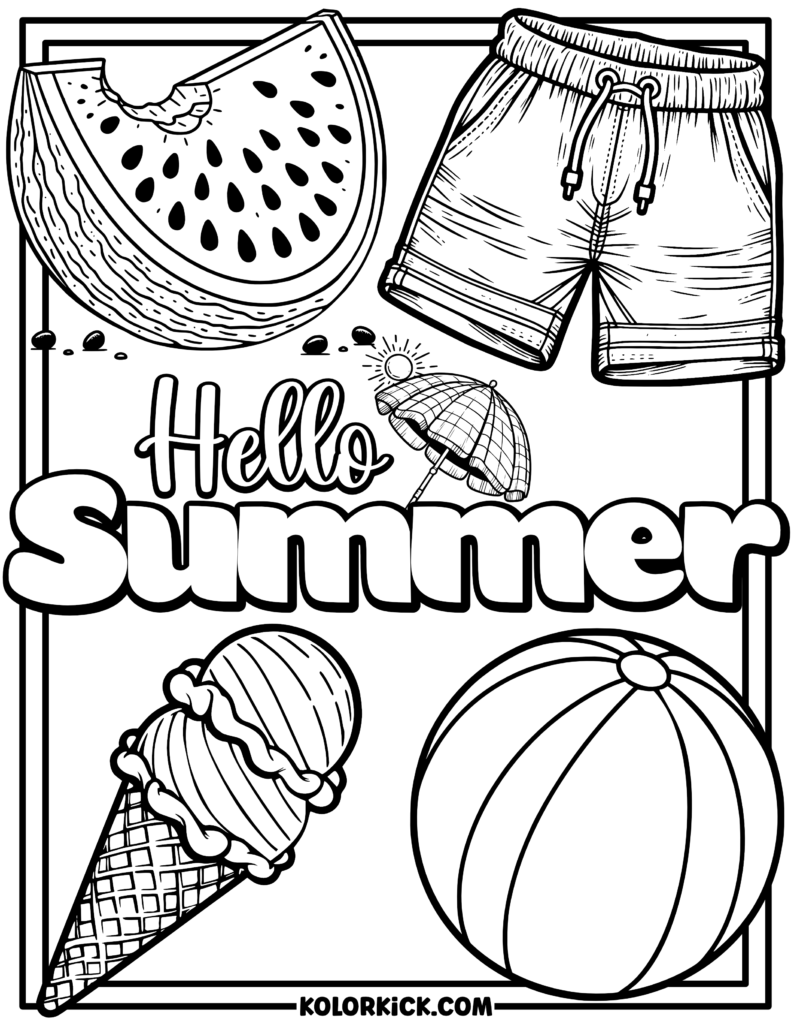 Hello Summer Coloring Page For Adults