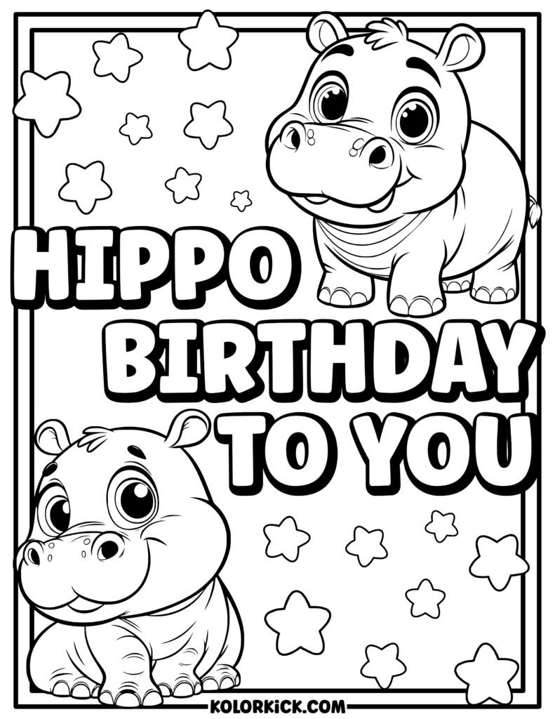 Hippo Birthday Coloring Page