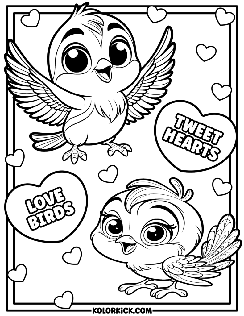 Simple Lovebirds Coloring Page For Kids