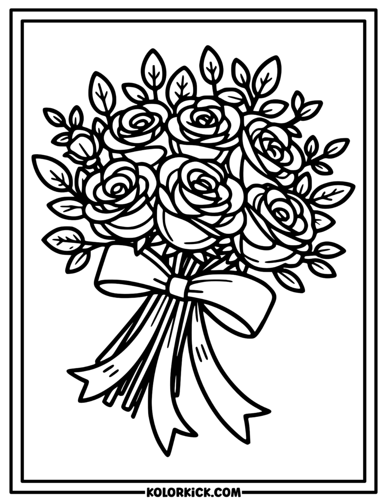 Bouquet of Roses Coloring Page For Adults