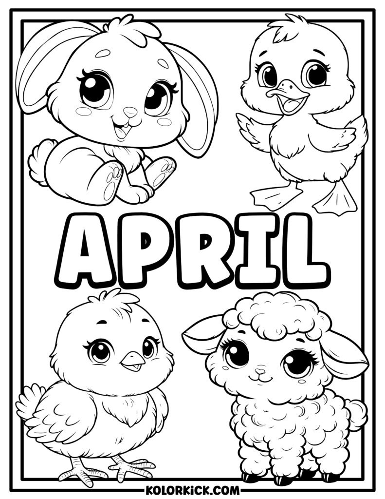 Cute Animals April Coloring Page 