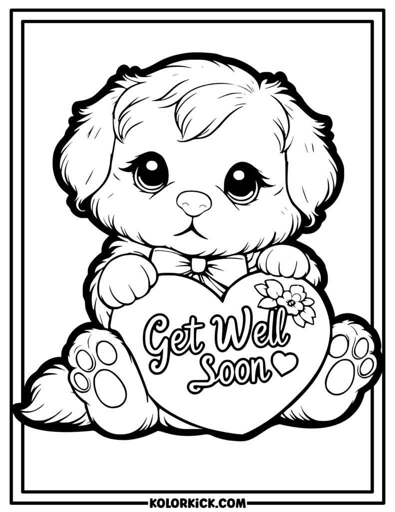 Cute Dog Get Well Soon Coloring Page 