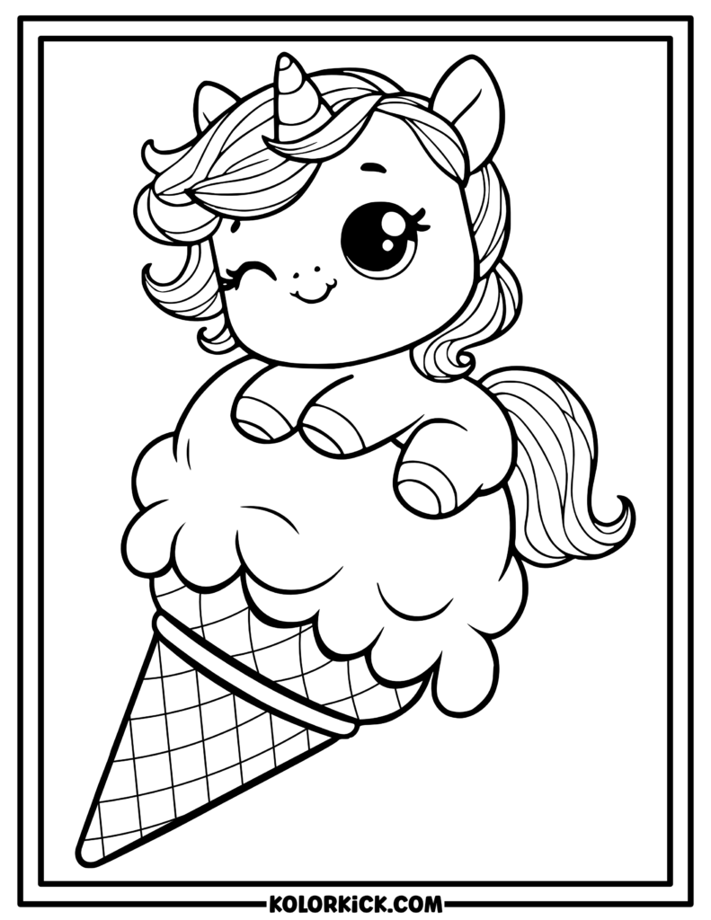 Easy Unicorn Ice Cream Coloring Page
