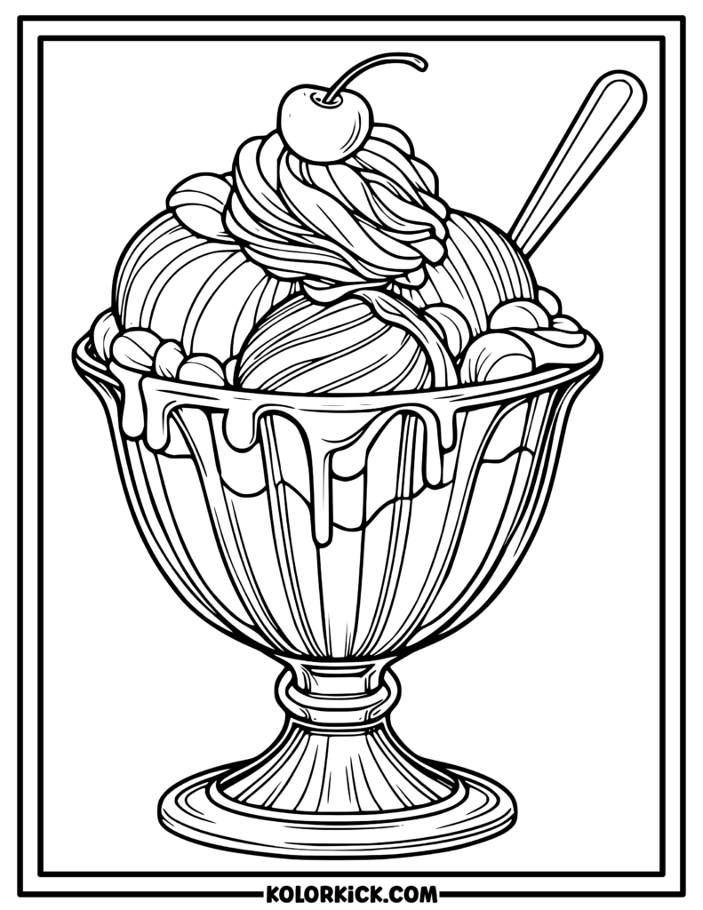 Bowl of Ice Cream Coloring Sheet