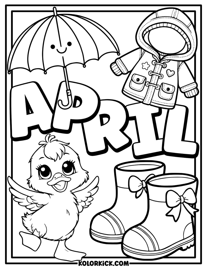 Simple April Coloring Page For Kids