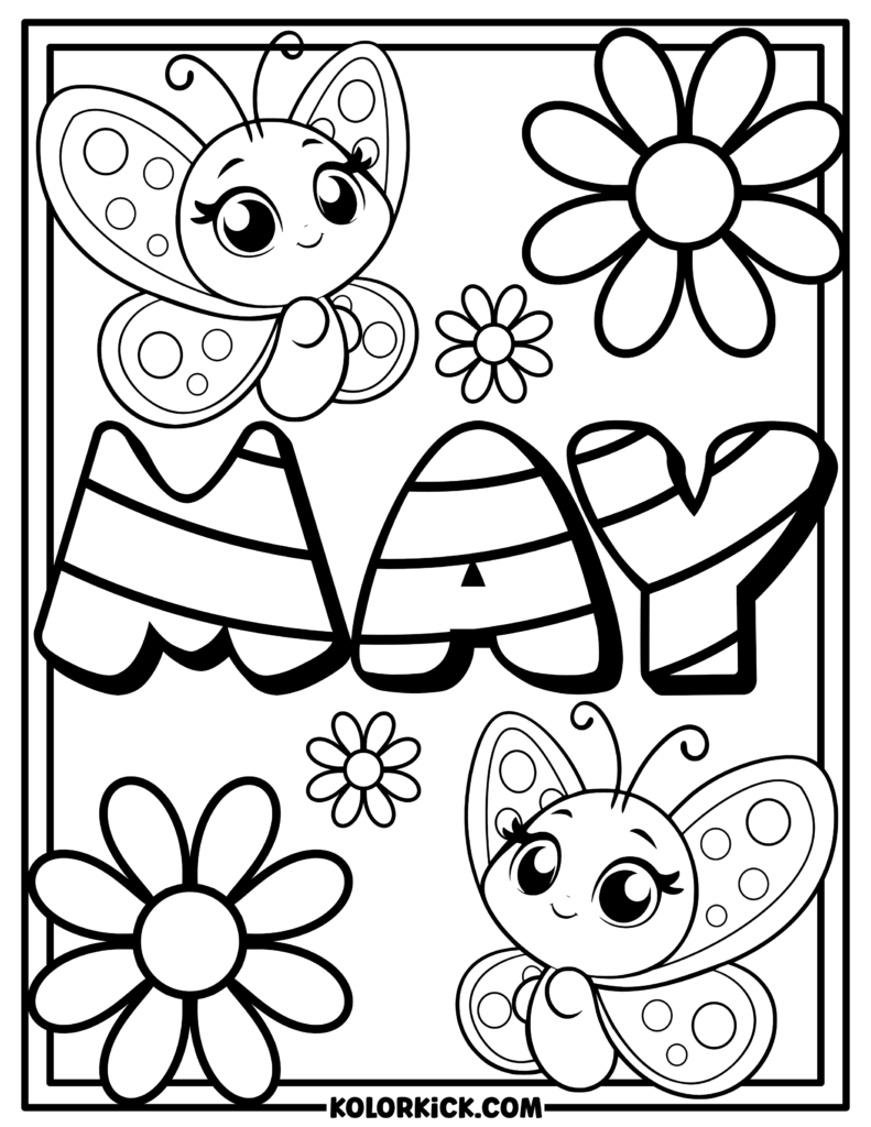 Simple Butterfly May Coloring Page