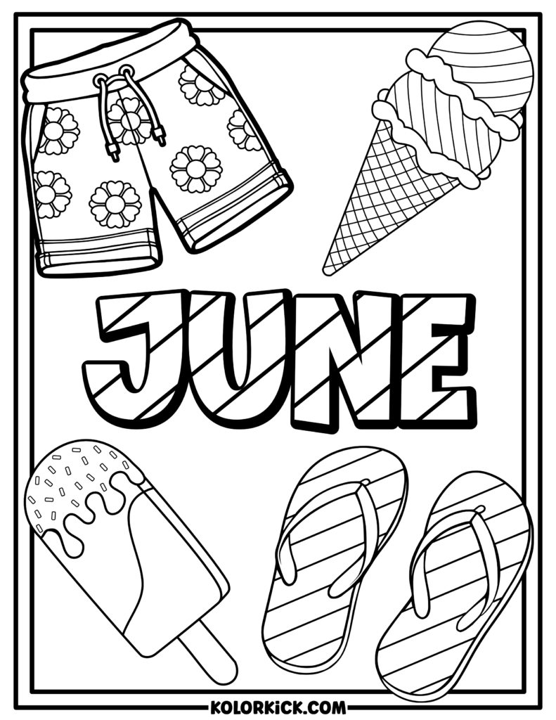 Simple June Coloring Page For Adults