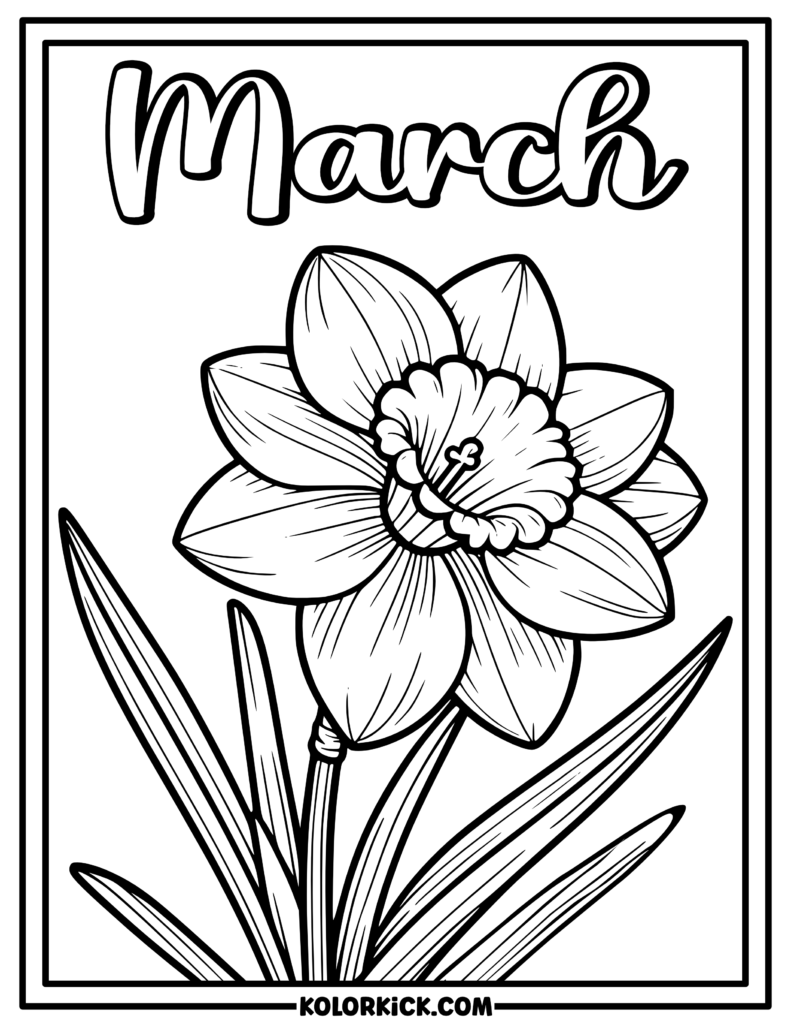 Simple March Daffodil Coloring Page