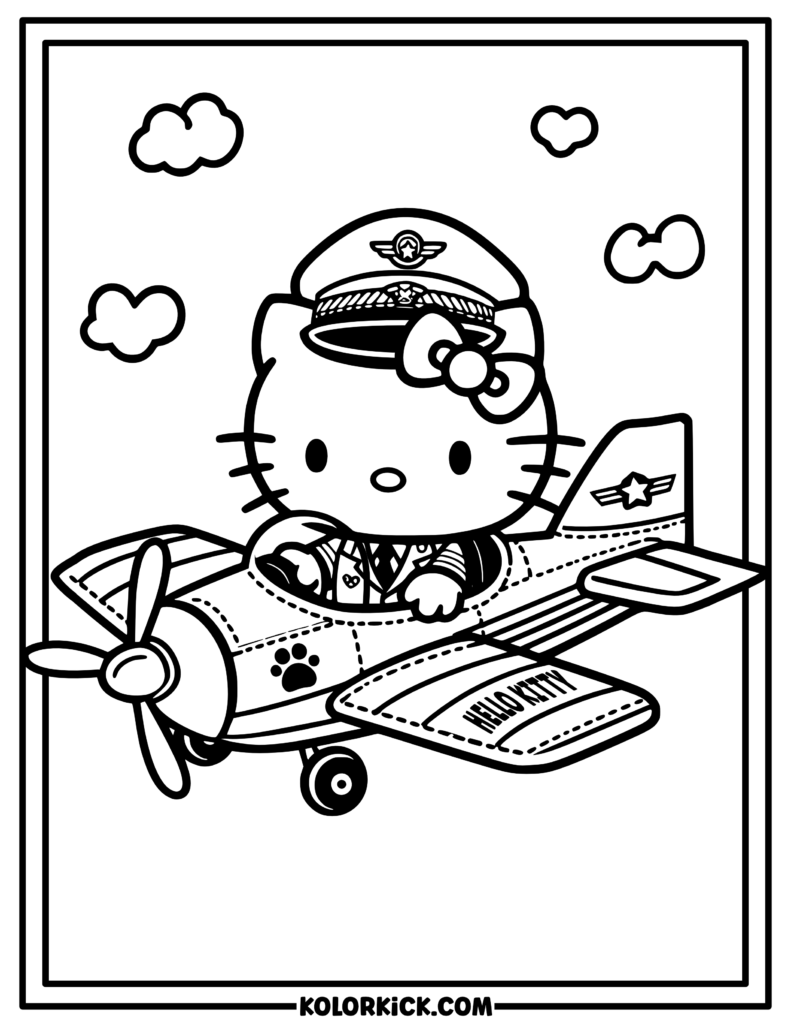 Airplane Hello Kitty Coloring Page