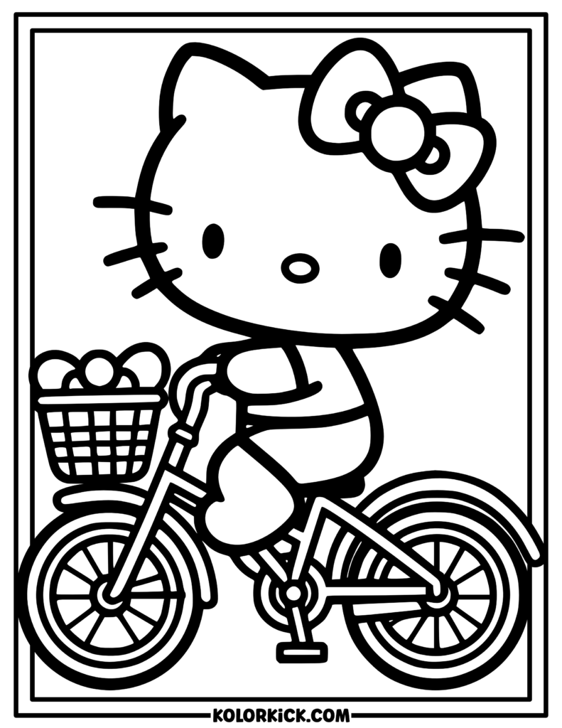 Bicycle Hello Kitty Coloring Page