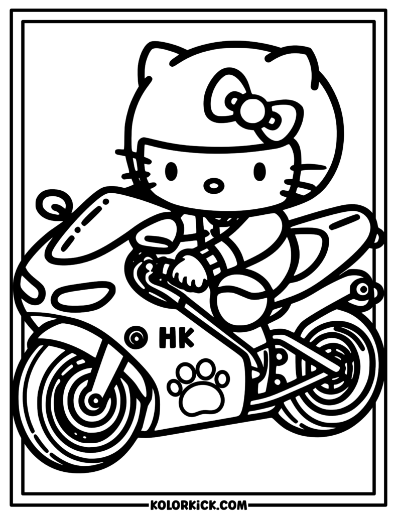 Bike Racer Hello Kitty Coloring Page