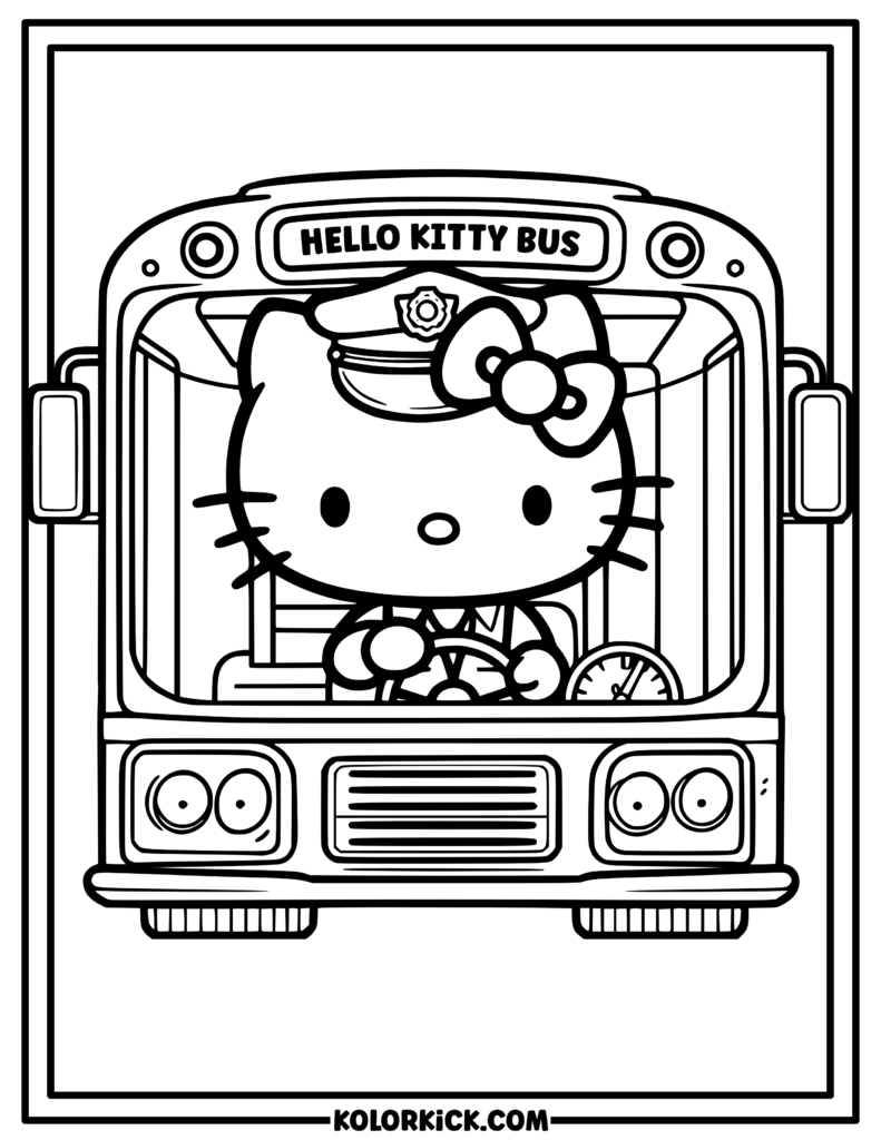 Bus Hello Kitty Coloring Page