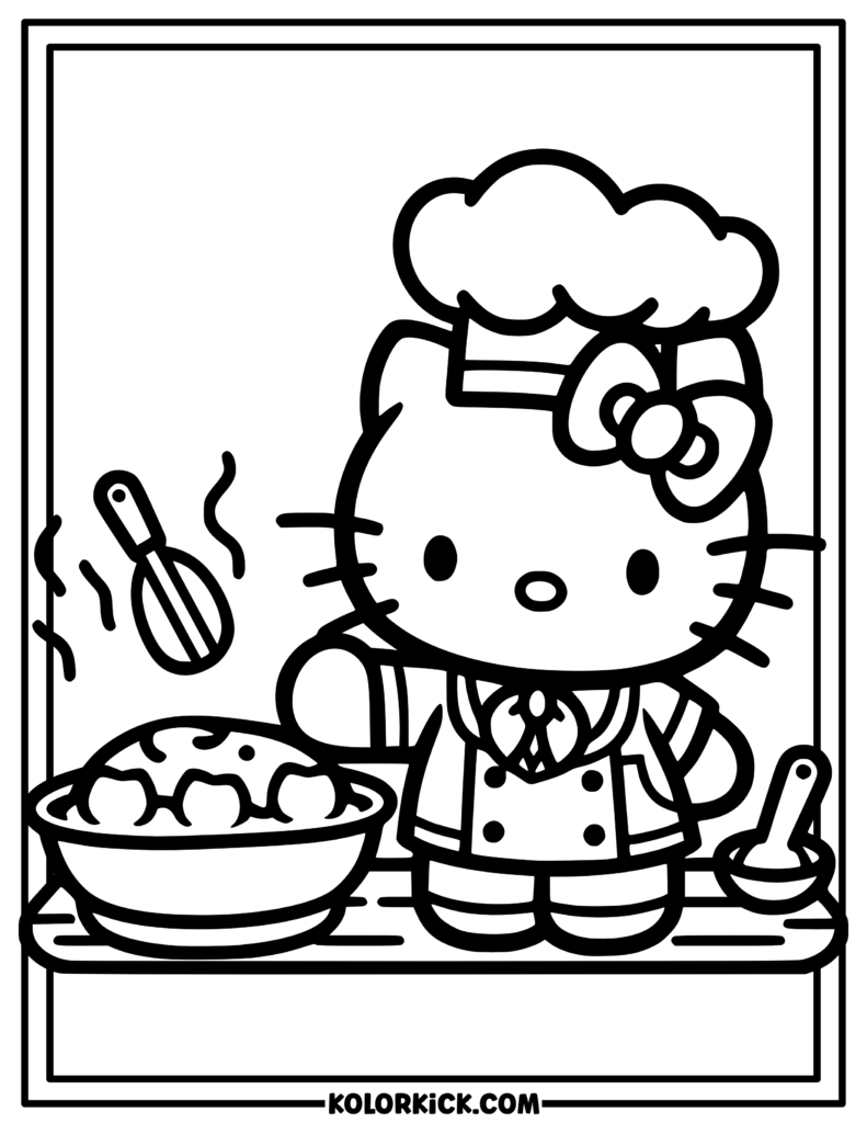 Chef Hello Kitty Coloring Page