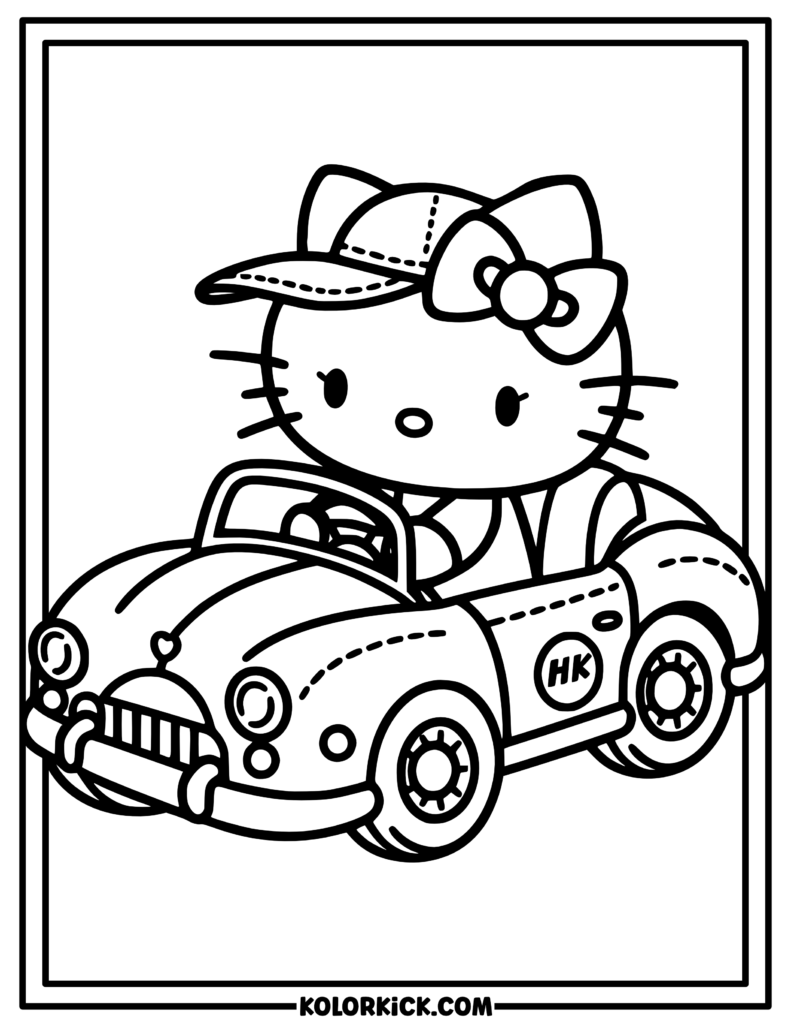 Cute Car Hello Kitty Coloring Page