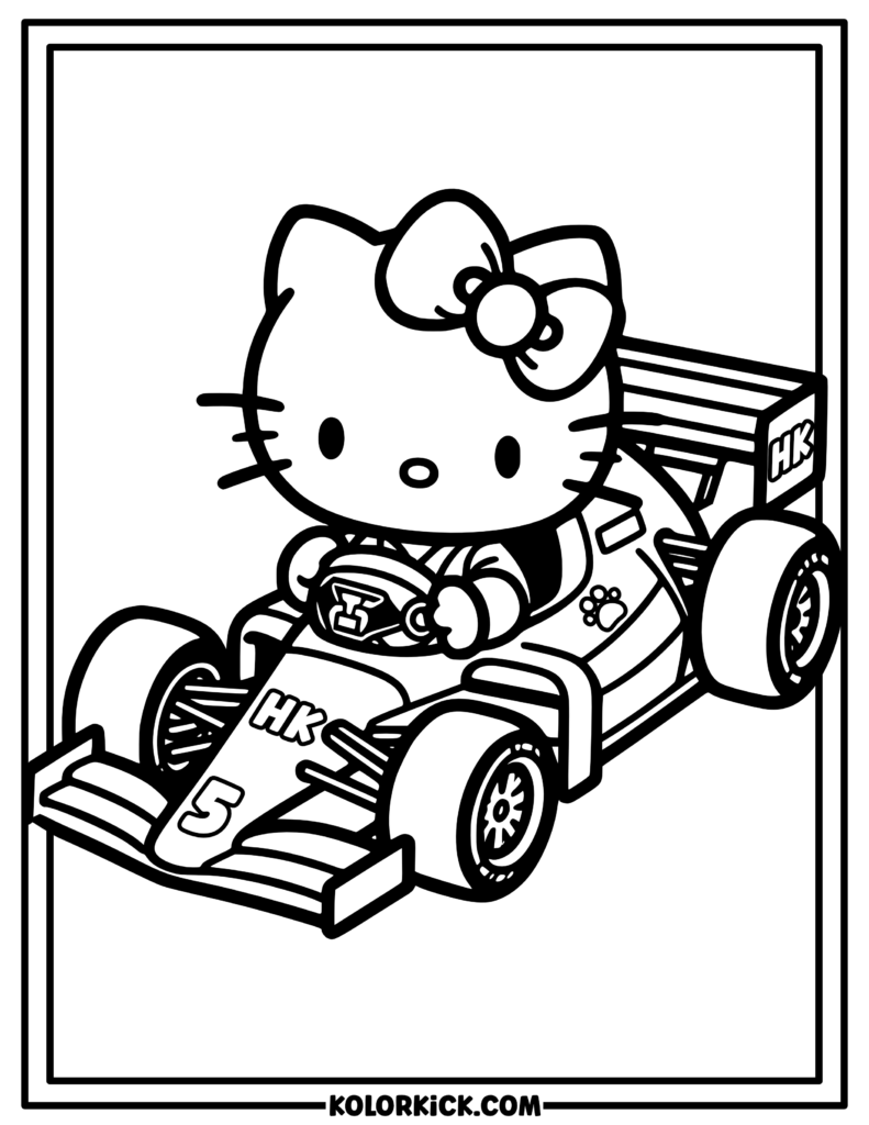 Formula One Hello Kitty Coloring Page
