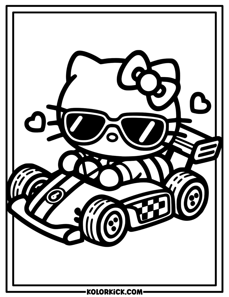 Go Kart Hello Kitty Coloring Page