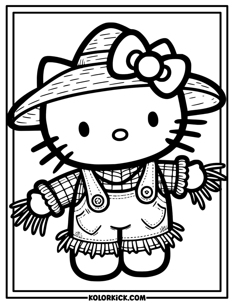 Hello Kitty Scarecrow Coloring Page