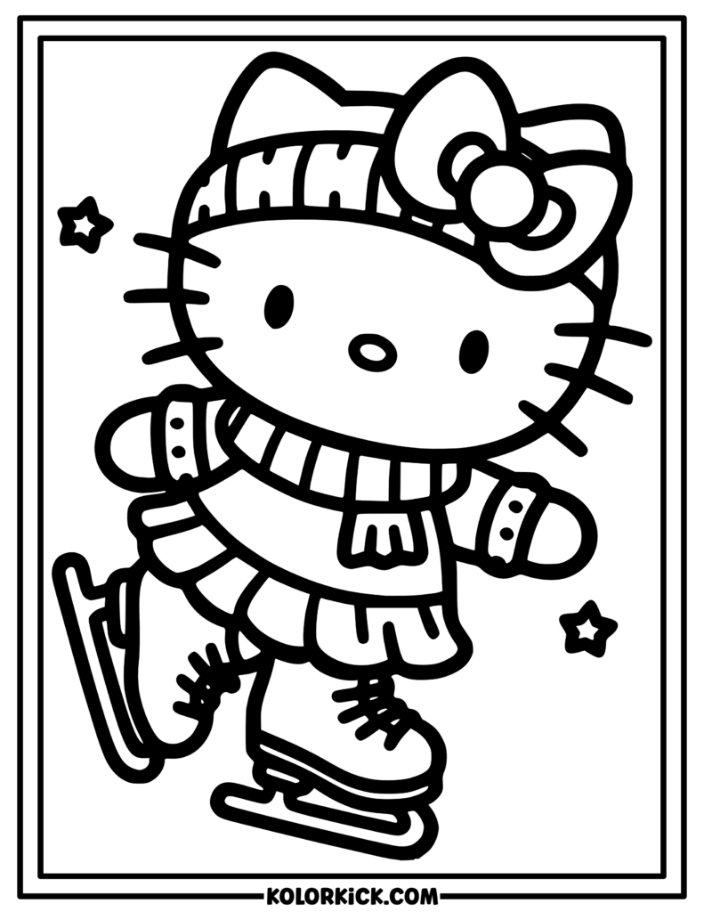 Ice Skating Hello Kitty Coloring Page