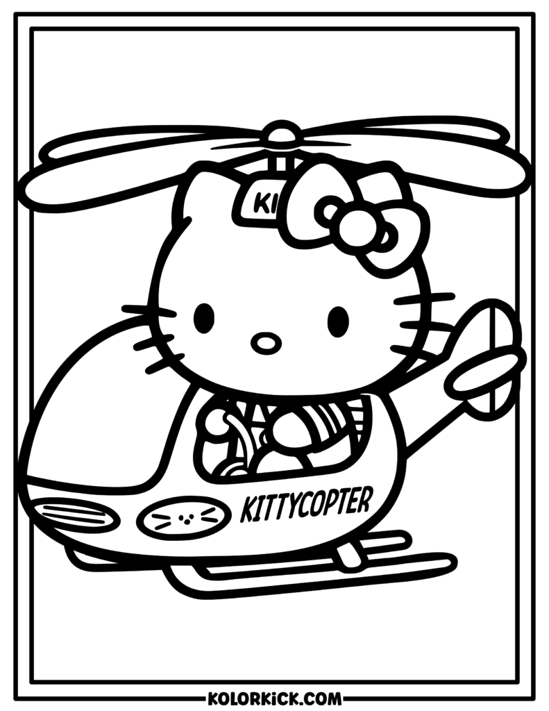 Kittycopter Hello Kitty Coloring Page