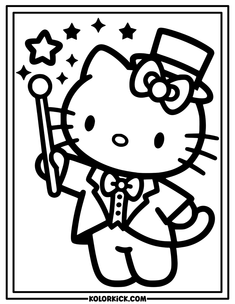 Magician Hello Kitty Coloring Page