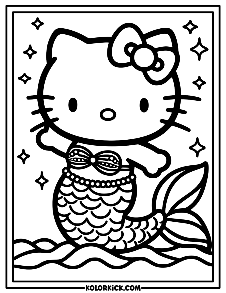 Mermaid Hello Kitty Coloring Page