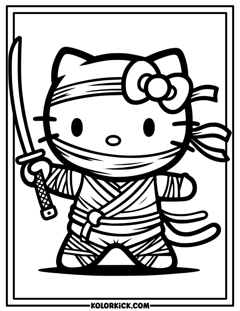 Ninja Hello Kitty Coloring Page