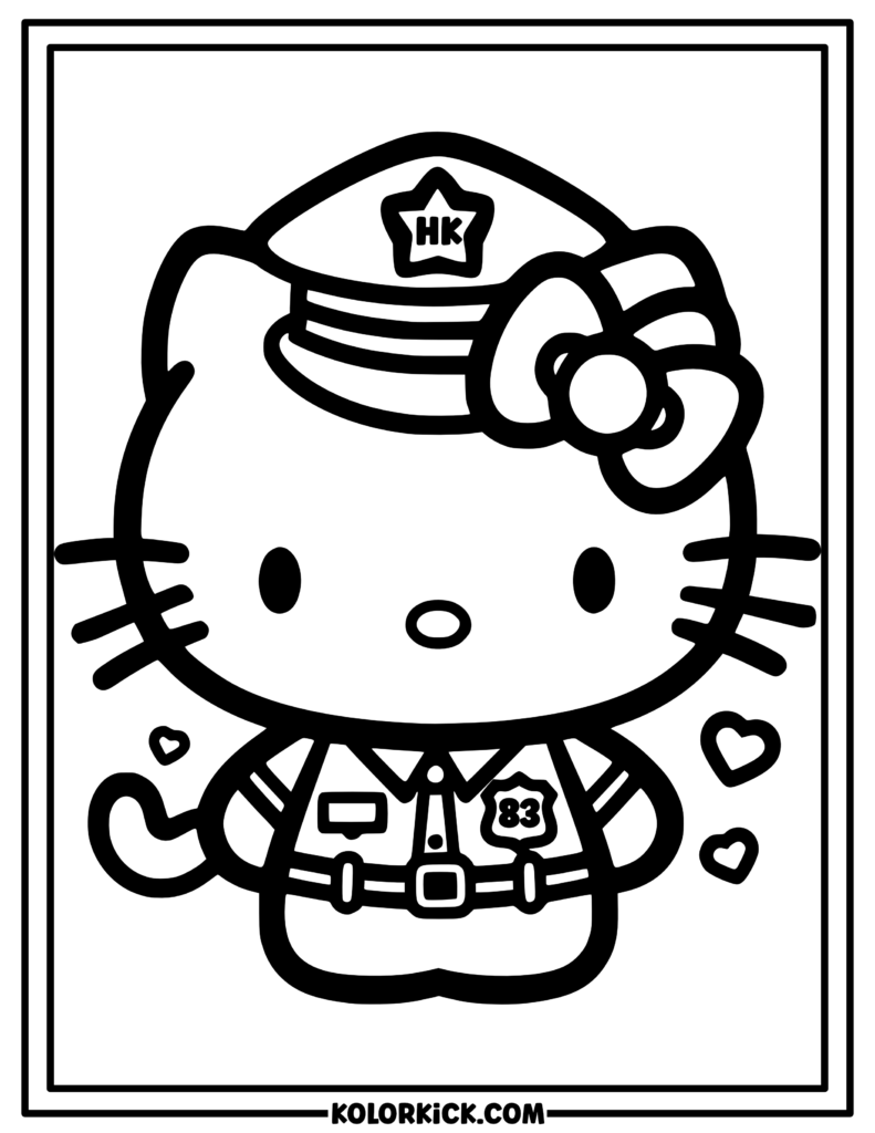 Police Officer Hello Kitty Coloring Page