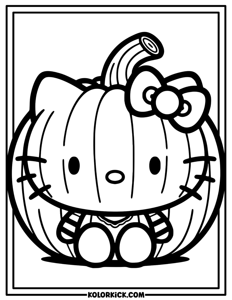 Pumpkin Hello Kitty Coloring Page