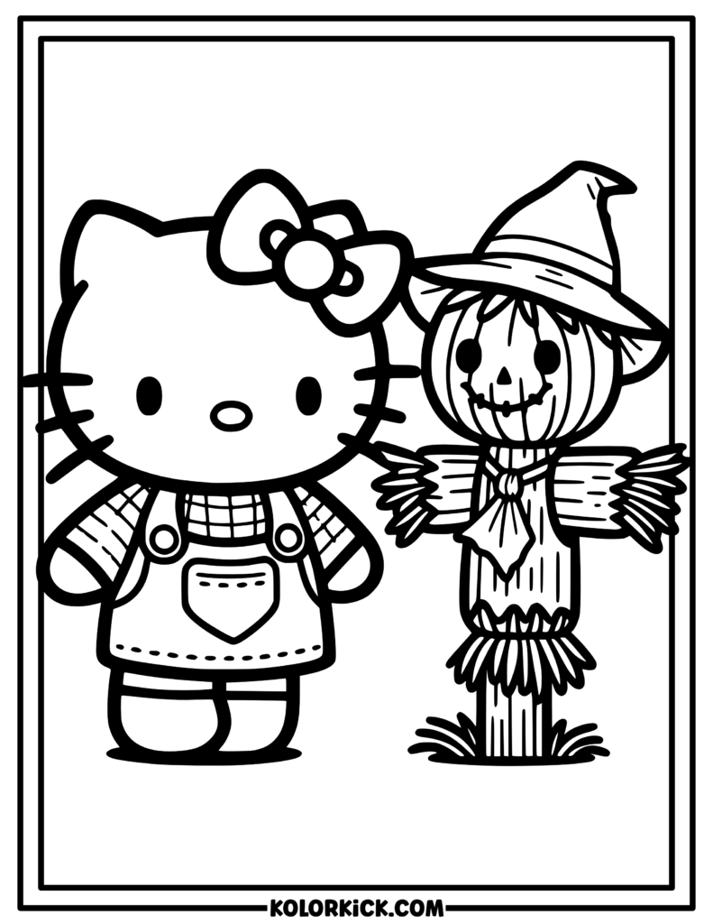 Scarecrow & Hello Kitty Coloring Page