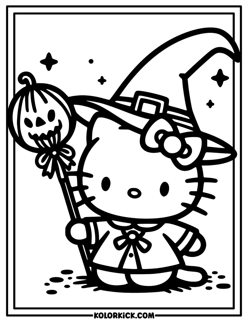 Simple Witch Hello Kitty Coloring Page