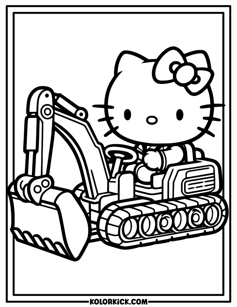 Small Digger Hello Kitty Coloring Page
