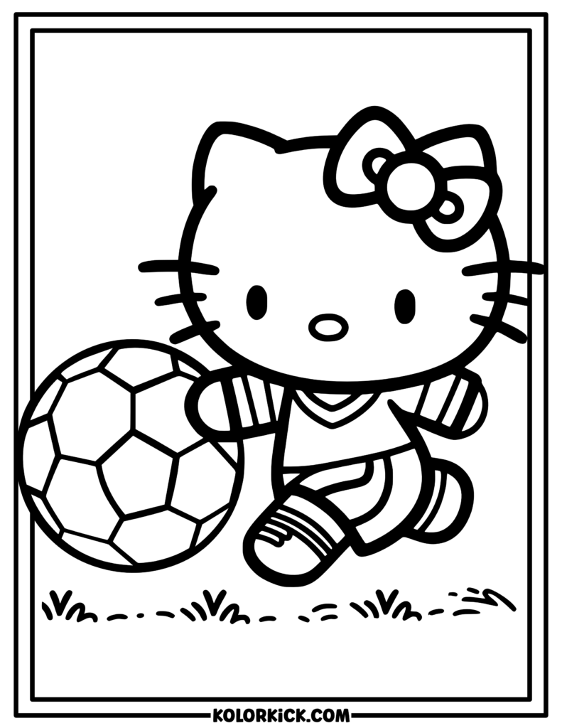 Soccer Hello Kitty Coloring Page