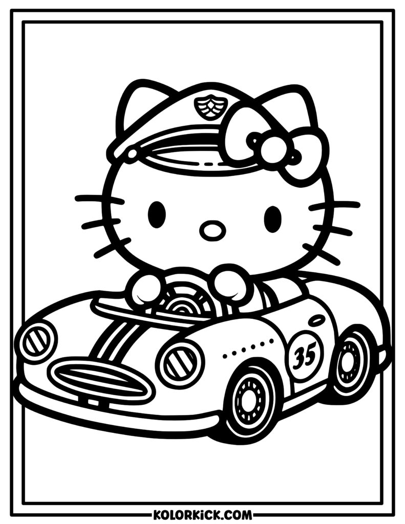 Sports Car Hello Kitty Coloring Page