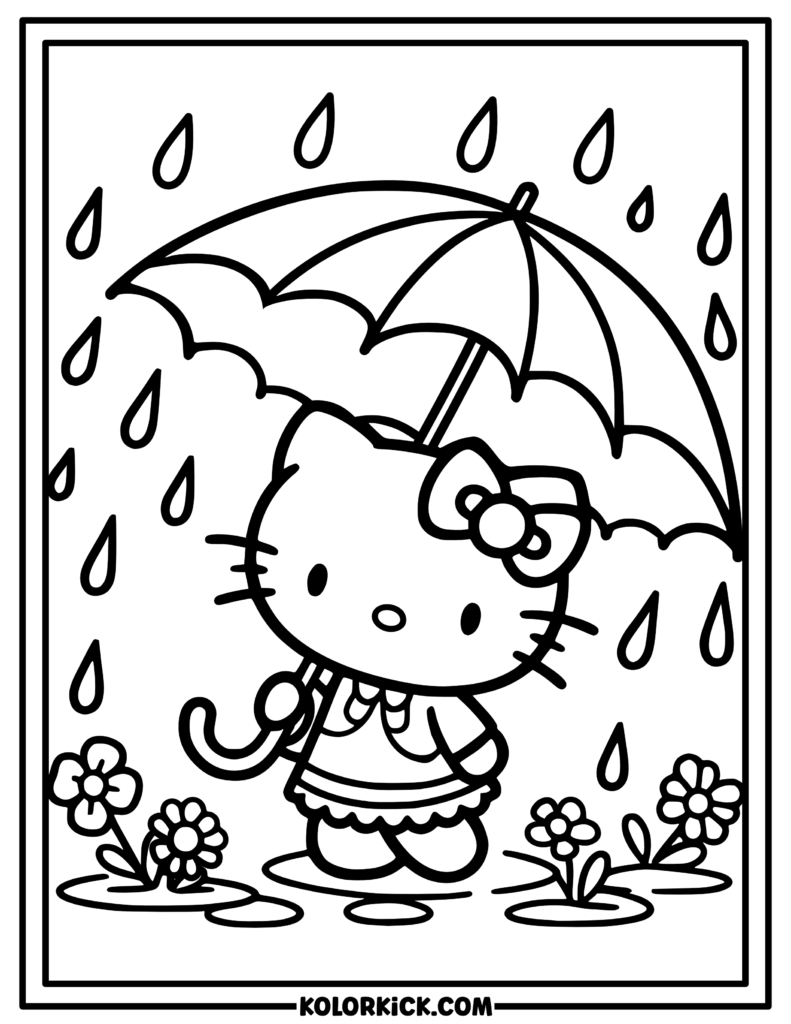 Spring Showers Hello Kitty Coloring Page