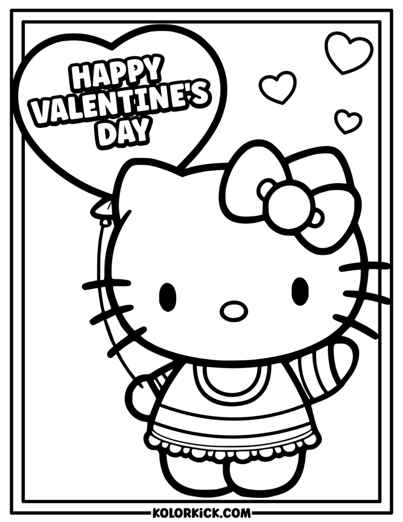 Spring Valentine's Day Hello Kitty Coloring Page