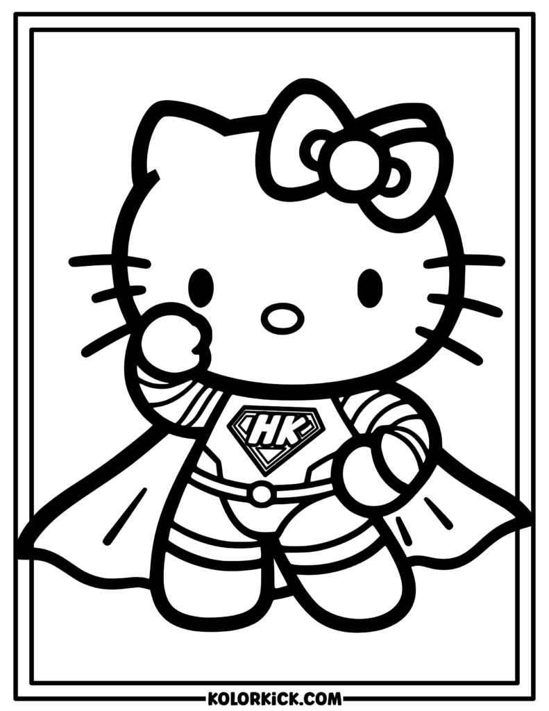 Superhero Hello Kitty Coloring Page