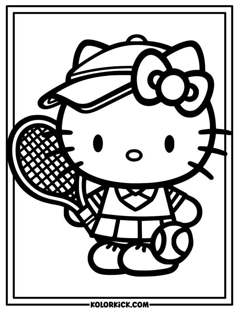 Tennis Hello Kitty Coloring Page