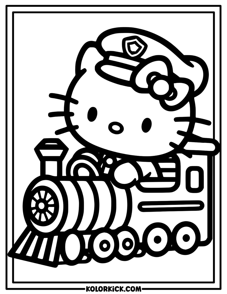 Train Driver Hello Kitty Coloring Page