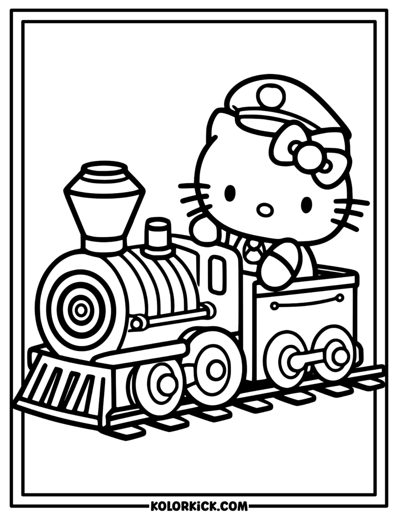 Train Hello Kitty Coloring Page