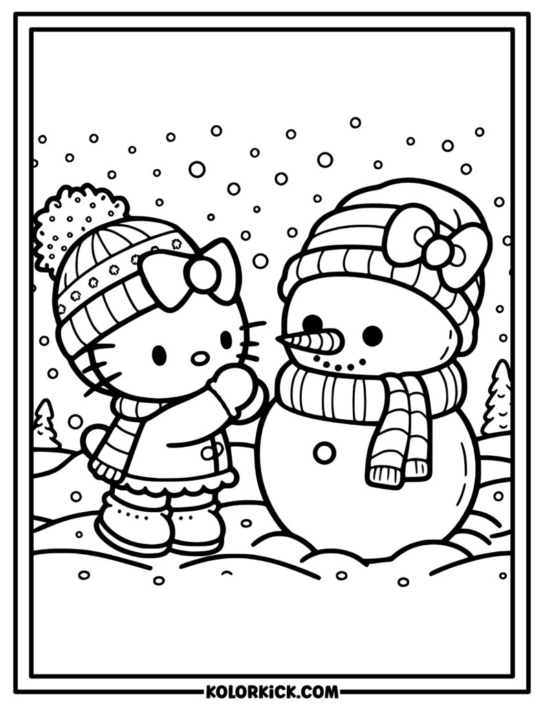 Winter Hello Kitty Coloring Page