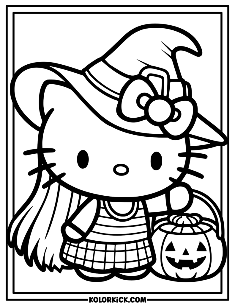 Witch Hello Kitty Coloring Page
